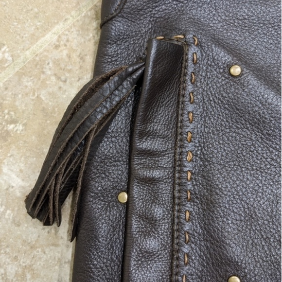 Per Se Dark brown leather bag w/ brass studs Large - Picture 7 of 13